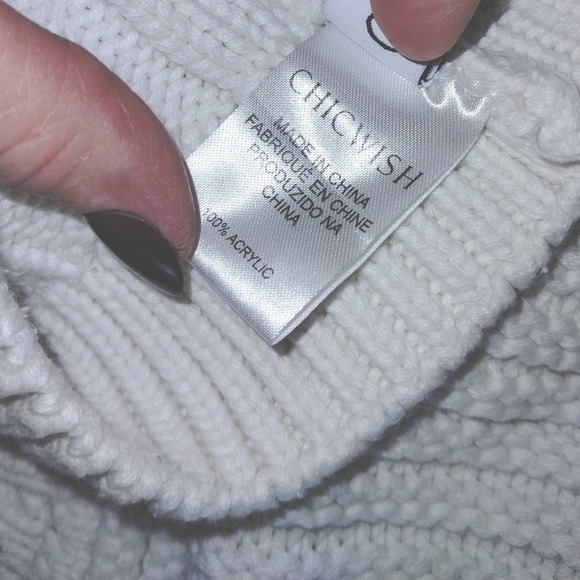 ChicWish Womens Sweater Sz S White Cable Knit Balloon Sleeve Cropped Cozy Casual - Picture 12 of 13